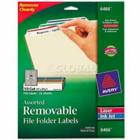 AVERY DENNISON Avery® Removable Filing Labels for Inkjet/Laser, 2/3 x 3-7/16, Assorted, 750/Pack 6466